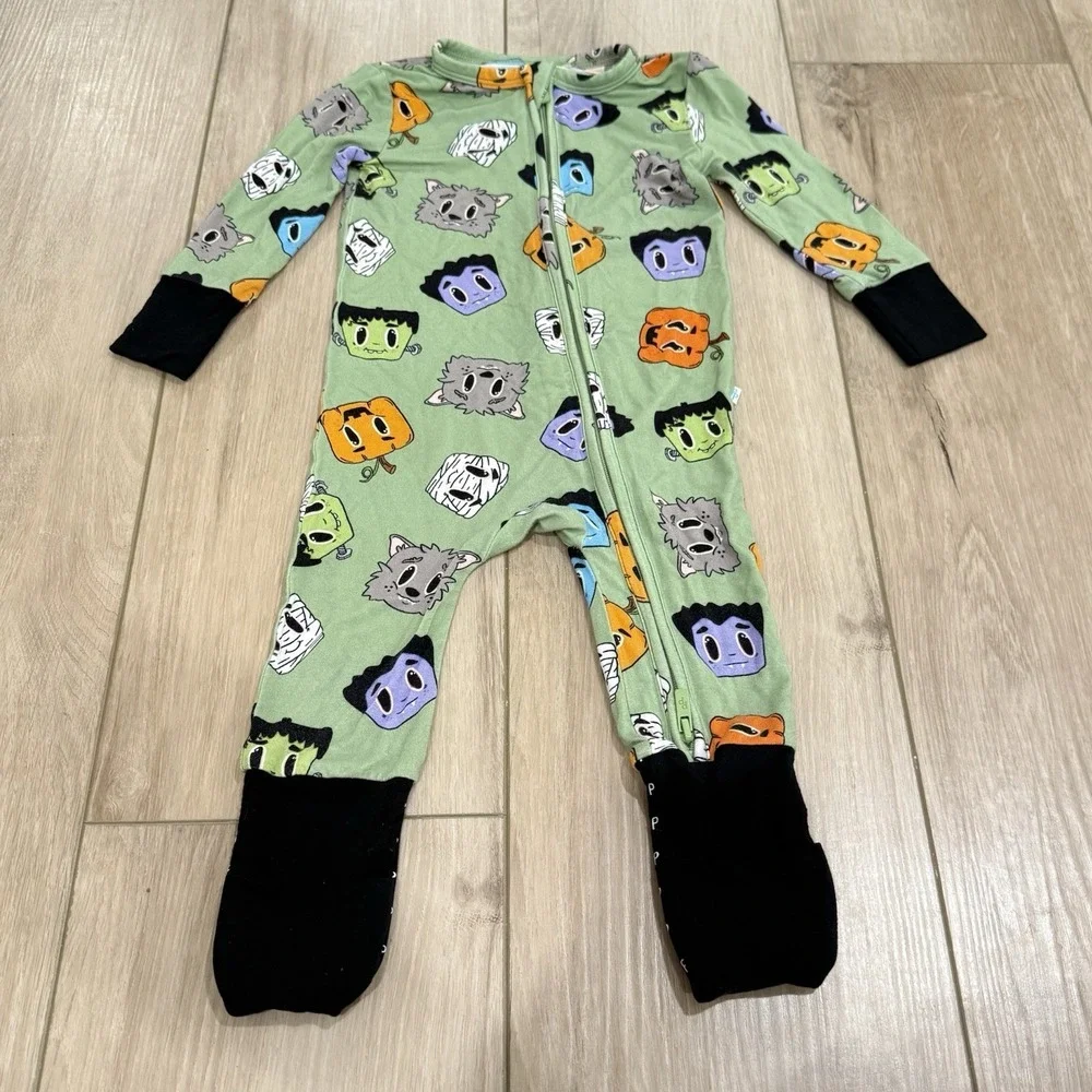 Posh Peanut Halloween Zippy Bamboo‎ Pajamas Size 6-9 Months Pumpkin Frankenstein